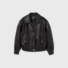 Women S Faux Leather Bomber Jacket Wild Fable Black Sponsored Leather Ad Bo Faux Leather Bomber Jacket Leather Jackets Women Black Leather Moto Jacket