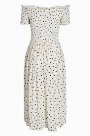 Black And White Spot Midi Dress Black White Spot Shirred Off The Shoulder Midi Dress Party Dresses For Women Women S Fashion Dresses Fashion
