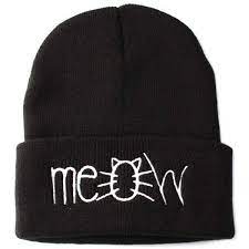 Meow Black Oversized Kitty Cat Winter Beanie Cap Oversized Beanies Cat Beanie Oversized Hat