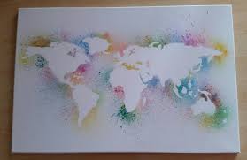 Weltkarte Auf Leinwand Mit Wasserfarben Weltkarte Leinwand Leinwand Gestalten Leinwand Selber Gestalten