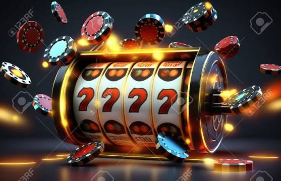 Golden Casino Slot Machine With Chips On Dark Background. 3d Illustration  Stock Photo, Picture and Royalty Free Image. Image 199597094.