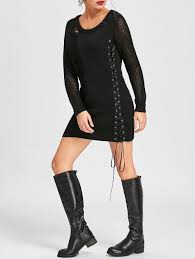 Distressed Lace Up Jumper Dress Black Jumper Dress Cheap Sweater Dress Jumper Dress
