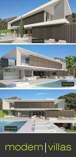 From the piazza at the entrance to the site a silvery garage structure leads past the upper garden with the lake and the morning patio with its pebble stone flooring to the entrance on the north side, accentuating the beauty of the modern villa's north side. 220 Modern Villa Design Ideas