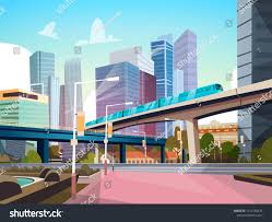 Modern City Panorama With High Skyscrapers And Subway Cityscape Background Flat Vector Illustration Sponsored Ad Hi Modern City Skyscraper City Aesthetic