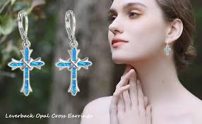 Opal Cross Dangle Earrings