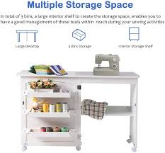 A great value, high quality cabinet with well positioned storage trays. Buy Folding Wood Sewing Table Sewing Machine Craft Cart Cabinets Clearance With Storage Shelves Bins And Lockable Casters For Home White Online In Indonesia B08xqmkcy9