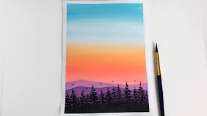 Sunset Painting Tutorial For Beginners Step By Step Easy Gouache Painting Youtube