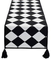 Shop modern dinnerware, glasses, linens & supplies at west elm®. Black And White Woven Table Runner 14x71 Inch Contemporary Table Runners By Styles I Love Inc Houzz