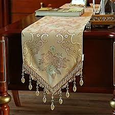 Amazon Com Hoomy Jacquard Floral Table Runners European Luxury Dining Table Runner Modern Beaded Fabric Table Runner Handmade Table Runner Floral Table Runner