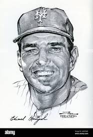 Portrait of New York Mets player Ed Kranepool from the 1969 Miracle Mets  team that won the World Series by artist Stark and released as a souvenir  portfolio by The News of
