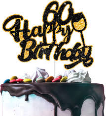 This is a marble cake with. Amazon Com Aerzetix Happy 60th Birthday Cake Topper Black Gold Glitter Wine Glass Sign Cheers To 60 Years Old Bday Party Decoration Supplies For Women Men Toys Games