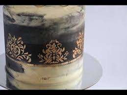Black And White Watercolor Cake Gold Stencil On Watercolour Black And White Cake Rosie S Dessert Spot Youtube Cake Stencil Buttercream Cake Designs Watercolor Cake Tutorial