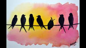 Birds Sitting On A Wire Painting Bird On A Wire Watercolor Painting For Beginners Camlin Artist Water Bird Watercolor Paintings Painting Art Projects Watercolor Art Diy