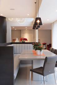 Dining Booth For Home Benches Table Chairs Decorative Pendants Flower Vases White Walls Contemporary Dining Booth Dining Room Contemporary Dining Room Remodel