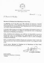Message De Felicitations De S E Ali Bongo Ondimba President De La Republique Gabonaise A S E Paul Biya A L Occasion De La Celebration Du 20 Mai 2020