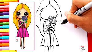 Geniales ideas de dibujos para hacer en casa, dibujo panda bonito, las mejores ideas de dibujos en blanco y negro. How To Draw A Cute Girl With A Bouquet Of Flowers Youtube