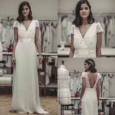 4.0 out of 5 stars 291. Robe Vintage Wedding Dresses V Neck Short Sleeve Lace Applique Chiffon Backless Beach Bridal Dress Simple Country Wedding Gowns Us 10 Sportspyder