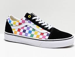 Black And Rainbow Vans Vans Old Skool Black White Rainbow Checkerboard Skate Shoes Zumiez In 2020 Vans Old Skool Vans High Top Vans