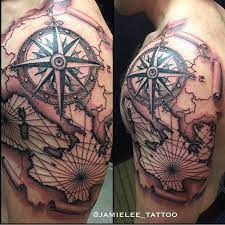 This design is unique in that the compass is not depicted as usual device. Mediterranean Nautical Map Compass By The One Only Jamielee Tattoo This Young Lady Will Be Compass Tattoo Map Tattoos Tattoos For Guys