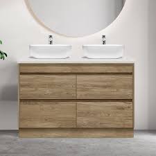 Covibrant vanity stool, modern round storage ottoman with tray for bedroom bathroom living room (brown leather). 120cm Oak Timber Bathroom Vanity Cabinet Floor Standing Melbourne