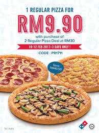 Offers on medium size pizza. Domino S Pizza Coupon Code For Rm9 90 Regular Pizza With 2 Regular Pizza Purchase Until 12 February 2017