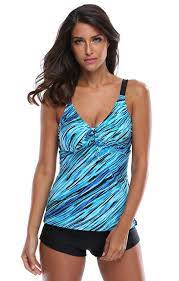 Women S Stripes Print Tankini Swimsuits Modest 2 Piece Swimwear Set Blue W C312n9ooy9k Tankini Swimsuits Swimwear Sets Two Piece Swimsuits