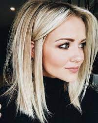 Also adding a soft bend only at the ends to make it look effortless. Heavenly Medium Length Haircut On Blonde Straight Hair Lange Bob Frisuren Bob Frisur Frisuren