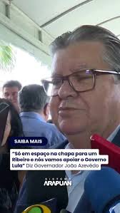Posted • @tvarapuan O governador João Azevêdo afirmou que o apoio ao  Governo Lula nas eleições de 2026 passa pela inclusão de um representante  da família Ribeiro na chapa. A declaração reforça