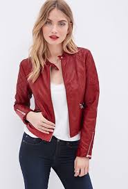 Forever 21 Quilted Faux Leather Jacket Red Leather Jacket Outfit Leather Jacket With Hood Faux Leather Hooded Jacket