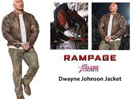 Dwayne Johnson Rampage Jacket Top Celebs Jackets Dwayne Johnson Distressed Leather Jacket Johnson