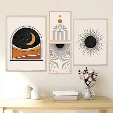 Make your home office super stylish with trendy geometric patterns and pieces, let's see how to do it easily. Mid Century Modern Sun Print Geometric Home Decor Neutral Minimal Abstract Wall Art Canvas Painting Wall Picture Decoration Painting Calligraphy Aliexpress