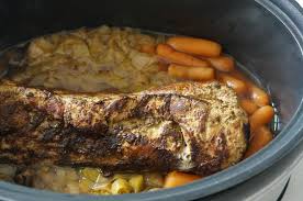 Cook on high for 4 hours or on low for 5 or until the pork reaches 145 degrees f in the center. Slow Cooker Pork Loin With Fall Veggies Forks And Folly
