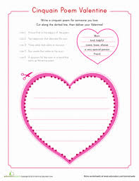 Valentine Cinquain Worksheet Education Com Valentines Writing Activities Valentines Writing Cinquain