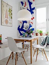 Love The Bench On One Side All White With Pops Of Color And Retro Meets Modern Scandinavian Dining Room Beautiful Dining Rooms Interior