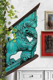 Beautiful wooden wall hanging window multicolor hand painted wood home decor. Turquoise Wooden Yali Bracket From Tamil Nadu Indian Wall Art Antique Wall Decor Buddha Wall Decor