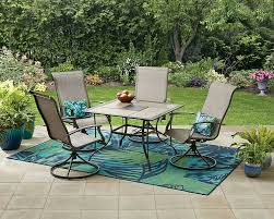 Outdoor Patio Dining Furniture Set Swivel Sling Chairs And Tile Top Metal Table Homedealsmarket Contemp Patio Dining Set Patio Dining Furniture Patio Dining