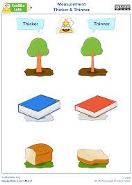 Measurement Thicker Thinner Free Preschool Activities Preschool Worksheets Kindergarten Math Activities