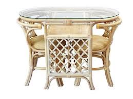Borneo Compact Dining Set Table 2 Chairs White Wash Handmade Natural Wicker Rattan Furniture Dining Table Setting Rattan Furniture Oval Table Dining