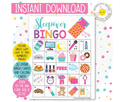 Birthday Party Activities For Adults Sleepover Slumber Party Printable Bingo Cards 30 Different Cards Instant Download By Slumber Party Games Slumber Party Birthday Slumber Party Activities