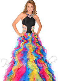 Precious Formals P46744 Black Rainbow Beaded Ruffled Ball Gown Prom Dresses Online Thepromdresses Rainbow Prom Dress Evening Dresses Prom Ball Gown Dresses