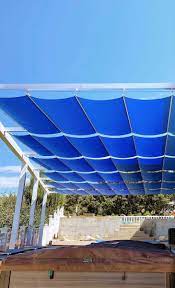 Sunbrella Capri Blue Fabric Retractable Cableshades Pergola Shade Cover Retractable Pergola Patio Shade