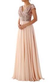 Macloth Cap Sleeve V Neck Long Evening Gown Sequin Mother Of The Bride Dress Custom Made Rose Gold Gold Bridesmaid Dresses Long Bridesmaid Dresses Rose Gold Bridesmaid Dress