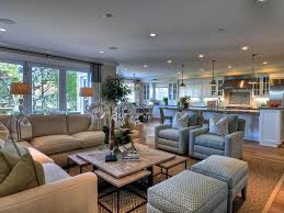 Transitional Wood Media Console Open Concept Living Room Open Living Room Family Room Design