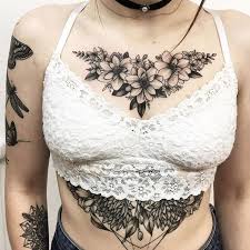 Floral Chest Piece Sternum Tattoo By Vlada Shevchenko Vladashevchenko Blackwork Feminine Women Chest Tattoos For Women Chest Piece Tattoos Chest Tattoo
