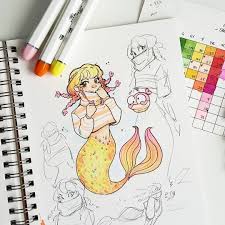 Mermaid In A Turtleneck Hehe Mermay2018 Sketchbook Sketches Art Artnfly Artnfly Mermay Cartoon Art Styles Copic Marker Art Mermaid Art