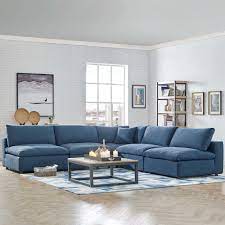Carmen L Shaped Armless Sectional Sofa Azure Blue Couch Living Room Corner Sectional Sofa Sofa Set