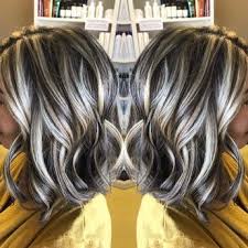 Angledbob Highlights Lowlights Hair By Sharon Teceno Gray Hair Highlights Covering Gray Hair Hair Styles