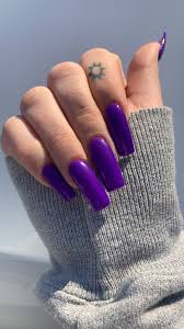 Floral acrylic nails are never out of style and this design will prove that! Royal Purple Acrylic Nails Purple Acrylic Nails Dark Purple Nails Long Square Acrylic Nails