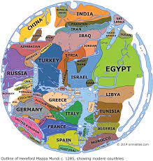 Great world maps were an english speciality in the middle ages and. Ountlne Of Hereford Mappa Mundi Showng Modern Countries Circa 1285 Vivid Maps