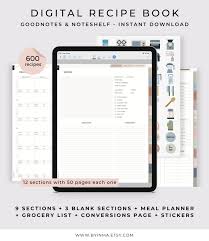 Digital Recipe Book Goodnotes Digital Stickers For Cooking Meal Planner And Grocery List Included 12 Hyperlinked Sections 600 Recipes Digital Recipe Book Recipe Book Recipe Book Templates